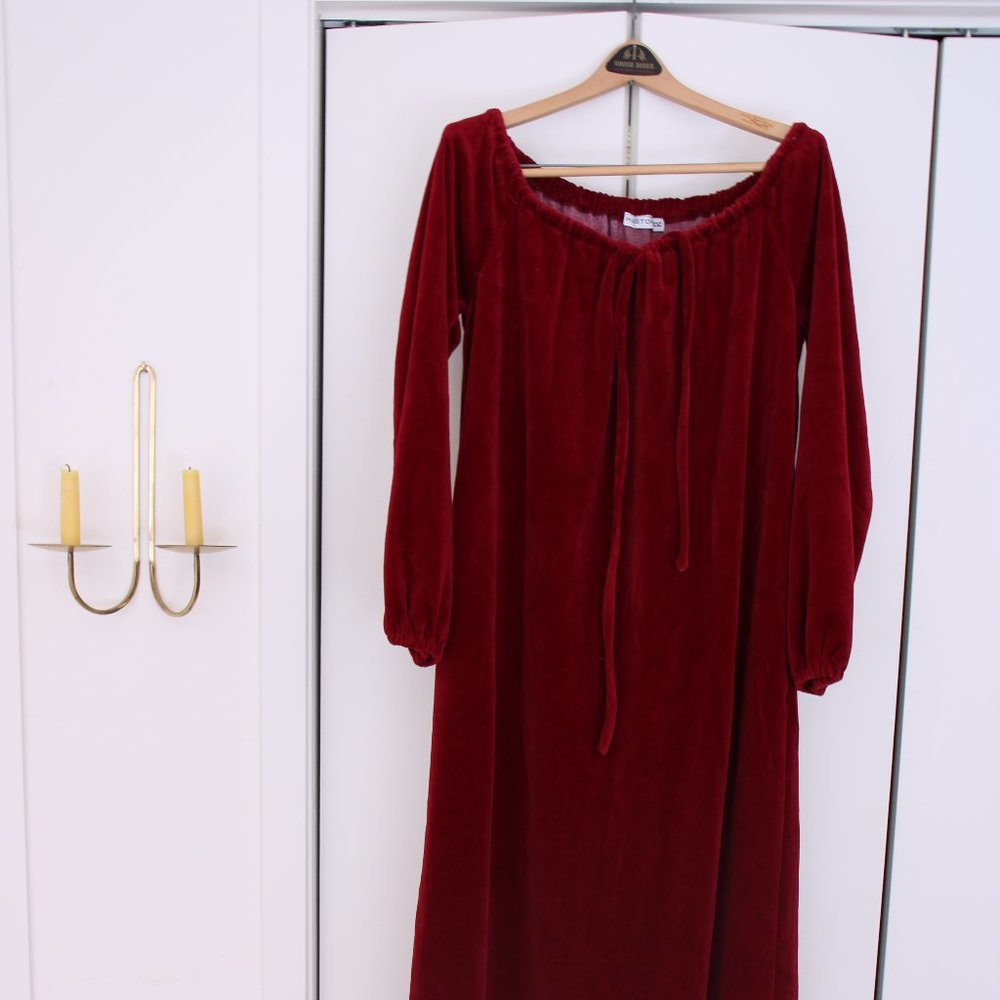 1970's Vintage Halston Velour Gown in Burgundy